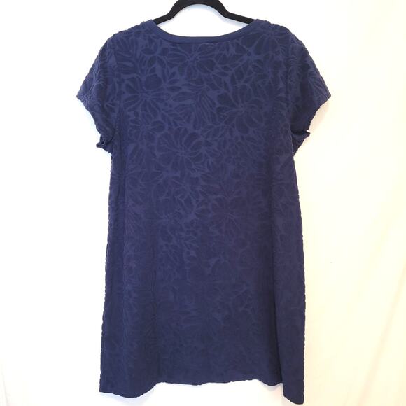 Lands’ End Women’s Large Blue Short Sleeve Shift Dress/Coverup Textured Leaf - Picture 2 of 7